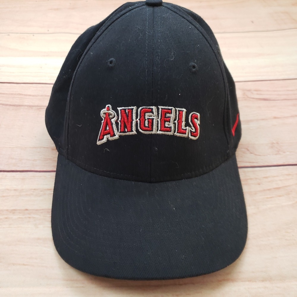 Vintage Nike Anaheim Angels MLB Baseball Hat Black Swoosh Cap Fitted Large XL